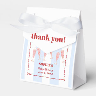 Blue Stripe Red Border Brunch & Bubbly Baby Shower Favor Box