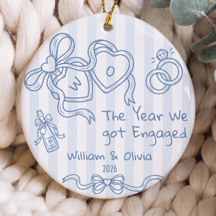 Blue Stripe The Year We Got Engaged Ceramic Ornament