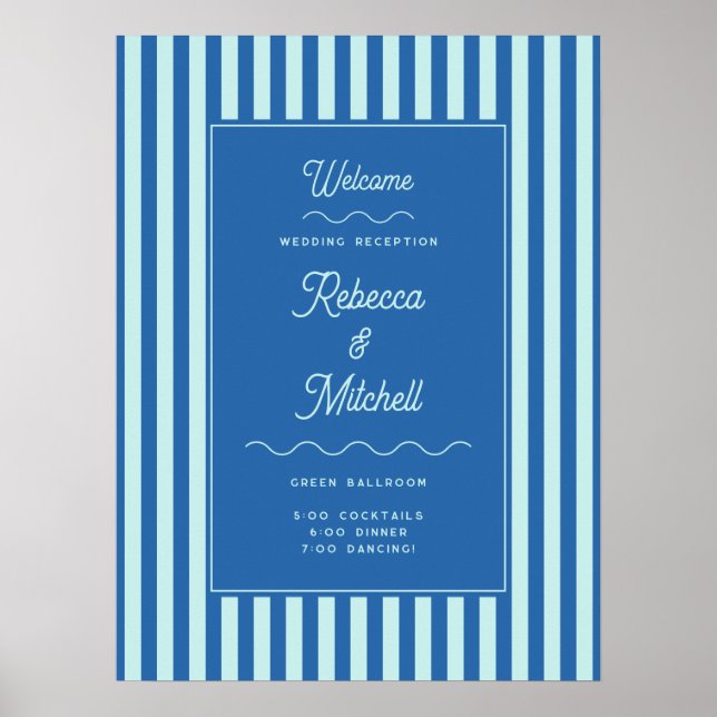 Blue Stripe Vintage Wedding Welcome Poster (Front)