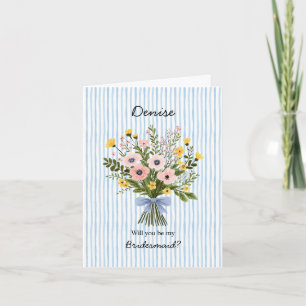 Blue Stripe + Wedding Bouquet Bridesmaid Card
