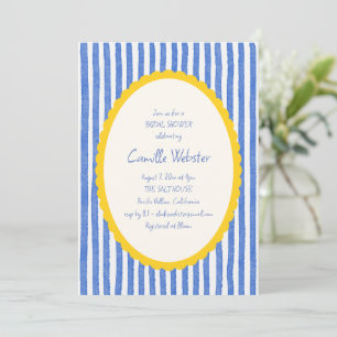 Blue Stripe Yellow Scallop Coastal Bridal Shower Invitation