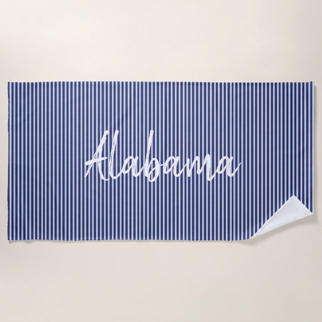 blue  striped Alabama Beach Towel (Front)