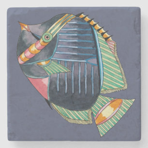 Blue Striped Angel Fish Stone Coaster