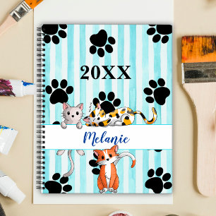 Blue striped background kittens & paws customized planner