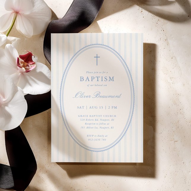 Blue Striped Baptism Invitation (Creator Uploaded)