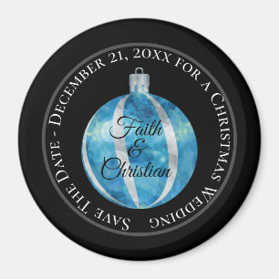 Blue Striped Christmas Ornament/Save the Date Magnet