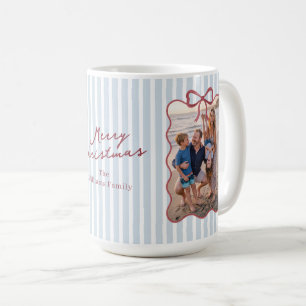 Blue Striped Family Photo Christmas Coffee Mug