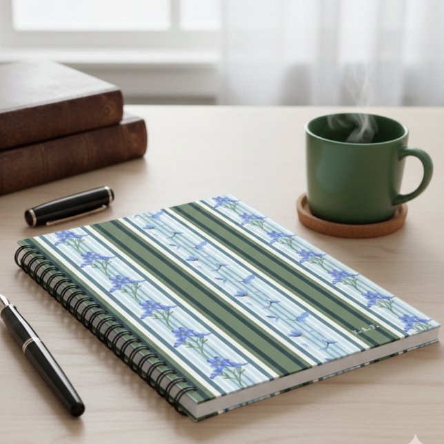 Blue Striped Floral Archive Personalized Notebook (Creator Uploaded)