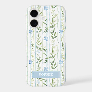 Blue Striped Floral Personalized