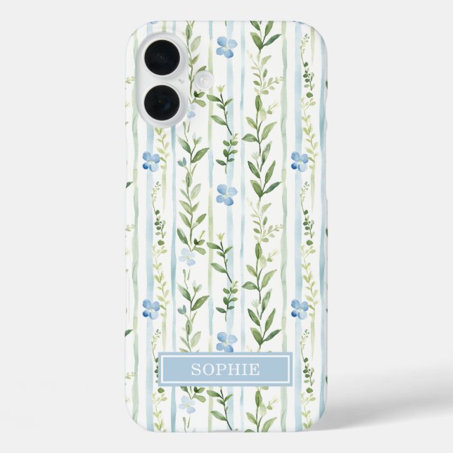 Blue Striped Floral Personalized Case-Mate iPhone Case (Back)