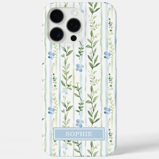 Blue Striped Floral Personalized Case-Mate iPhone Case (Back)