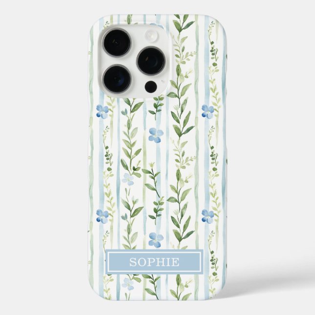 Blue Striped Floral Personalized Case-Mate iPhone Case (Back)