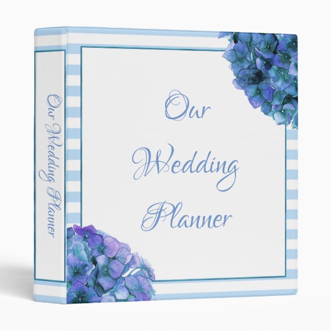 Blue Striped Floral  Wedding Planner Binder (Front/Spine)
