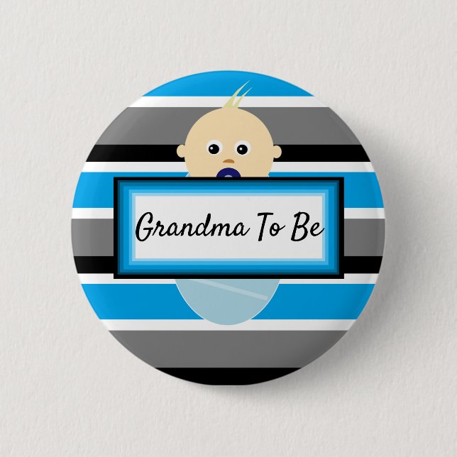Blue Striped Grandma to Be Baby Shower Button (Front)