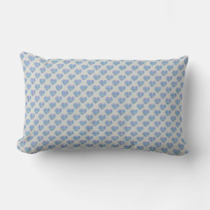 Blue striped hearts on pebble grey lumbar pillow