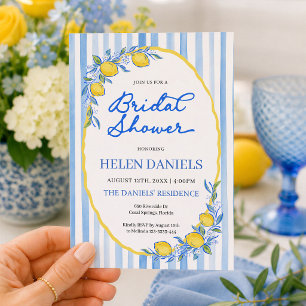 Blue Striped Lemon Bridal Shower Invitation