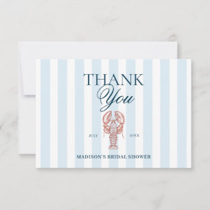 Blue Striped Lobster Theme Bridal Shower Thank You Card