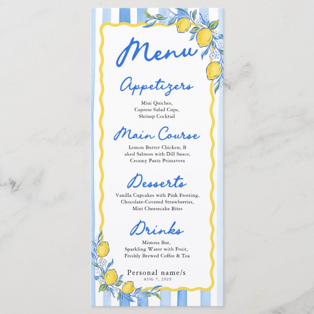 Blue Striped Mediterranean Menu (Front)