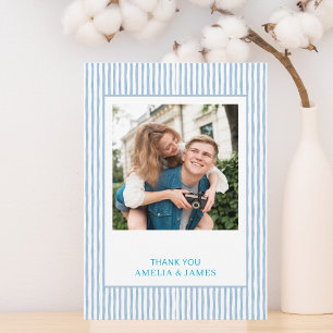 Blue Striped Minimalist Wedding Thank You Holiday Card