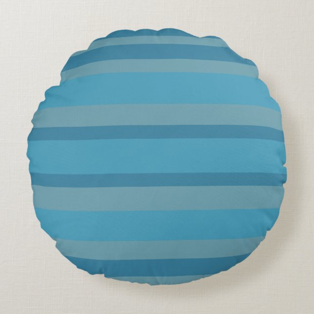 Blue striped monochromatic round pillow (Front)