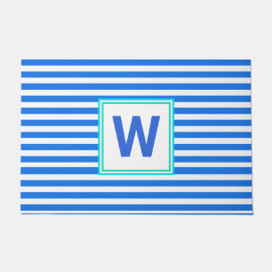 Blue Striped Monogrammed Doormat