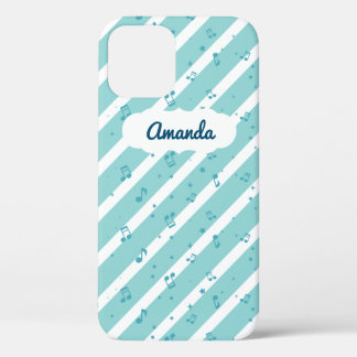 Blue Striped Music Notes iPhone 12 Case