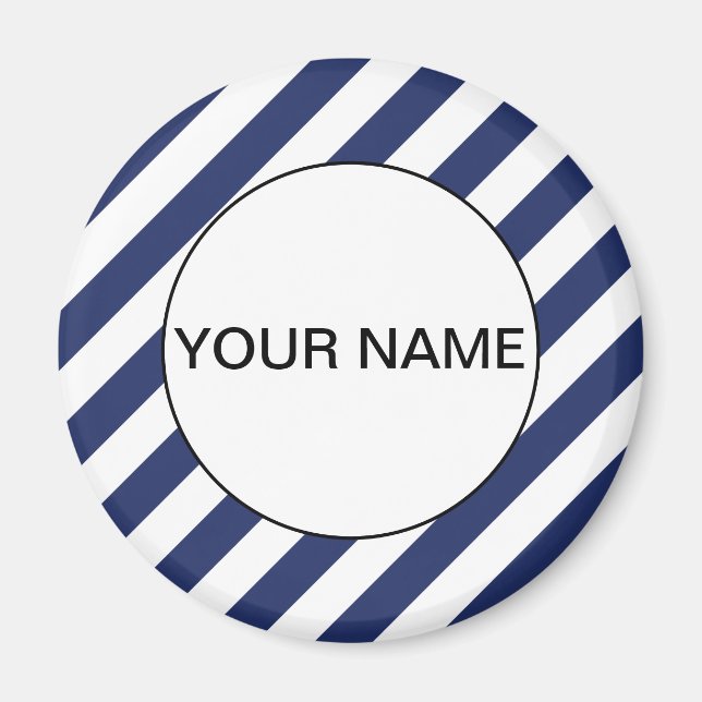 Blue Striped Name Template Paper Plates Magnet (Front)