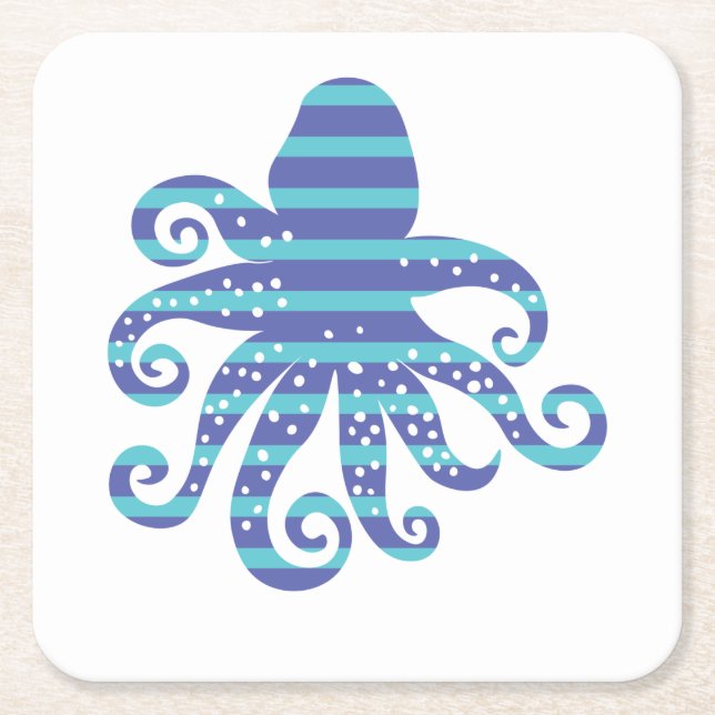 Blue Striped Octopus Beverage Coaster (Front)