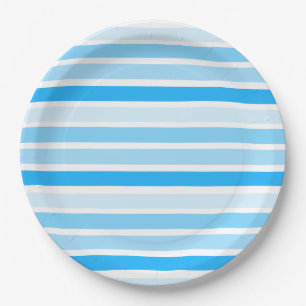 Blue Striped Paper Large Paper Plates