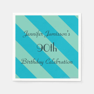 Blue Striped Paper Napkins, 90th Birthday Party Napkin