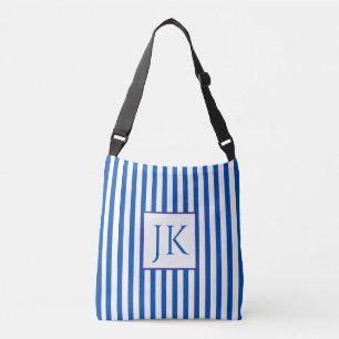 Blue Striped Personalized Initial Crossbody Bag