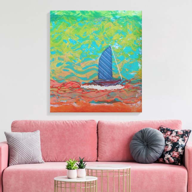 Blue Striped Sail Stretched Canvas Print (Insitu(LivingRoom))