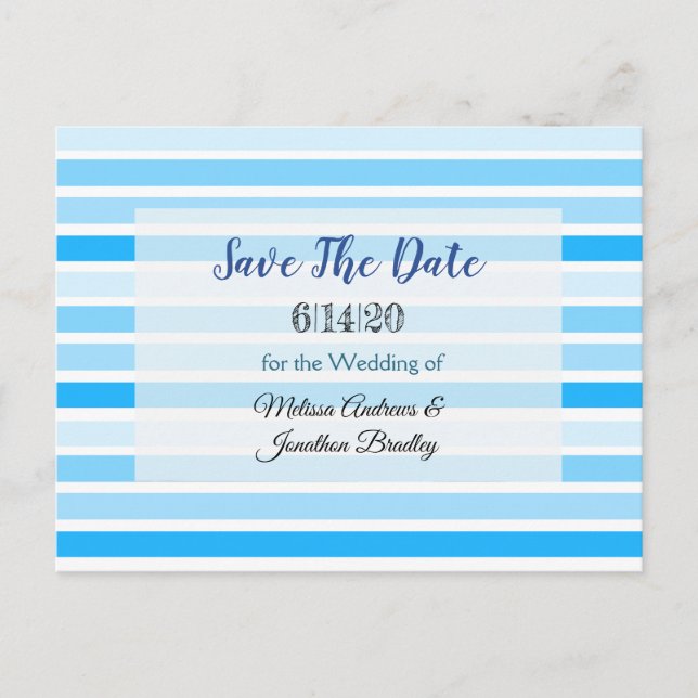 Blue Striped Save the Date Postcard (Front)