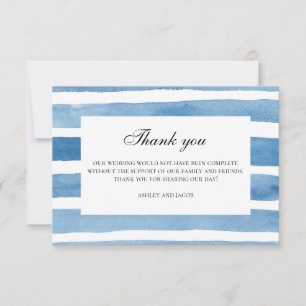 Blue striped thank you watercolor Nautical wedding Card