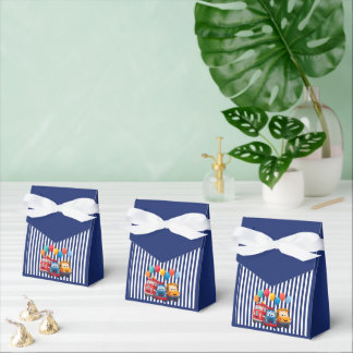 Blue Striped Truck Birthday Theme Favor Box