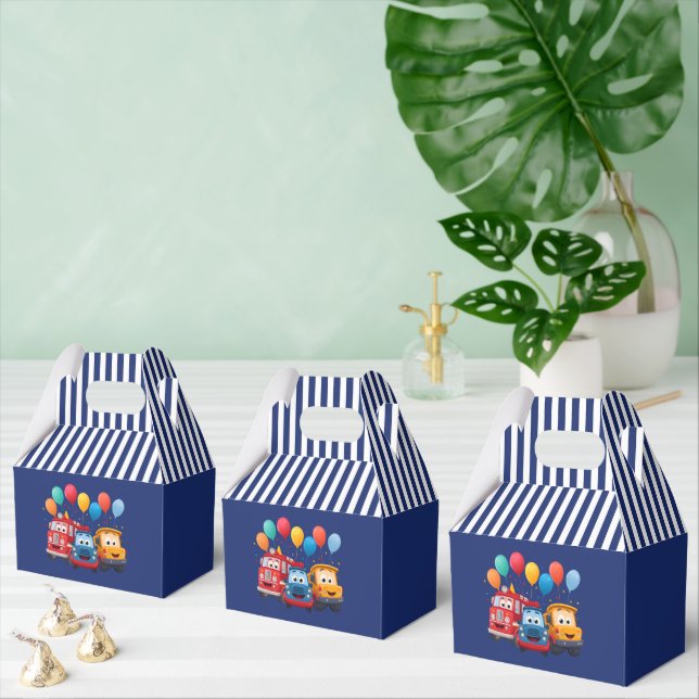 Blue Striped Truck Birthday Theme Favor Box (Multiple)