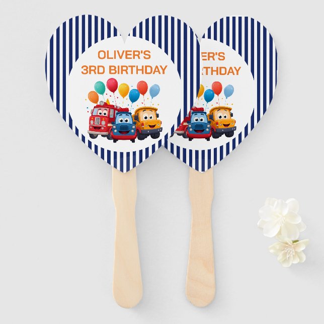 Blue Striped Truck Birthday Theme Set of Fans (Front and Back)