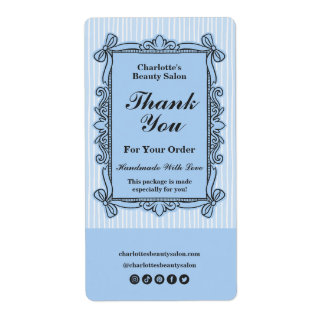 Blue Striped Vintage Frame Beauty Salon Thank You