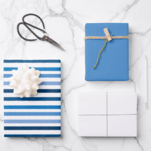 Blue  Striped White Wrapping Paper Sheet