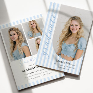 Blue Stripes Aesthetic Graduation Invitation