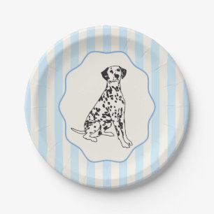 Blue Stripes and Black Dalmatian Dog Paper Plate