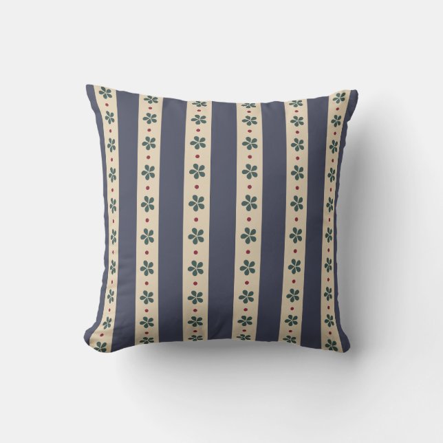 Blue Stripes And Flowers Throw Pillow (Front)