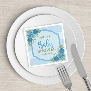 Blue Stripes and Roses Boy Baby Shower Napkin