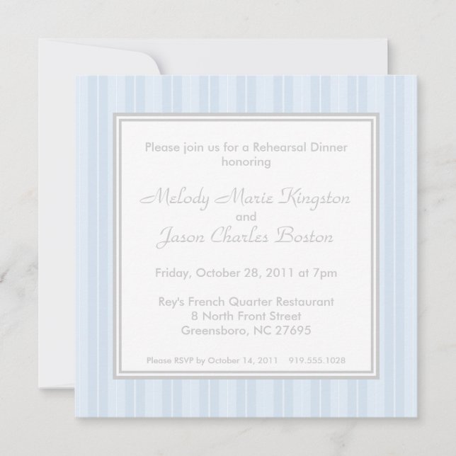 Blue Stripes and Simplicity Square Invitations (Front)