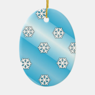Blue Stripes and White Snowflakes Ceramic Ornament