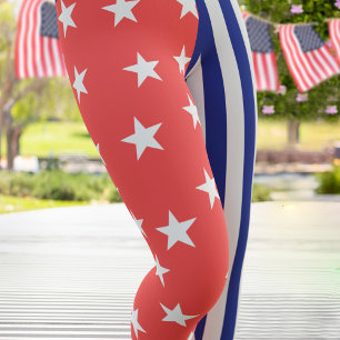 Blue Stripes and White Stars Red Yoga Leggings