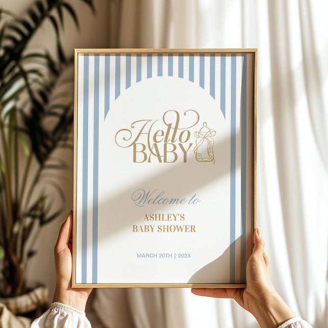 Blue Stripes Arch Vintage Baby Shower Welcome Sign (Creator Uploaded)