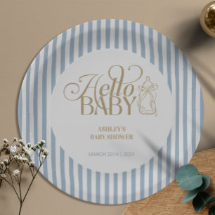 Blue Stripes Arch Vintage Boy Baby Shower Paper Plate