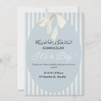 Blue Stripes Baby Boy Faire-part Aqiqah Invitation