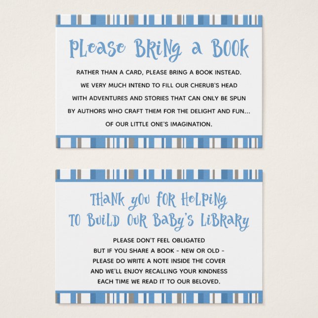 Blue Stripes Baby Boy Shower Book Request Card (Front & Back)
